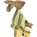 Floristik24 Osterhase mit Kind, Frühlingsdeko aus Holz, Hasenvater, Ostern Natur, Grün, Gelb H22cm