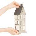 Dekohaus aus Metall mit Fenstern und Kamin 28 cm beige-grau | Floristik24.at