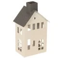 Floristik24 Dekohaus aus Metall mit Schornstein und Fenstern 24cm beige-grau