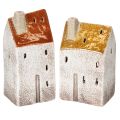 Floristik24 Teelichthäuser aus Keramik mit Schornstein, 13 cm, 2er-Set, Herbstfarben
