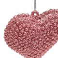 Floristik24 Herz Rosa zum Hängen mit Glimmer 6,5cm x 6,5cm 12St