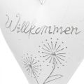 Floristik24 Herzen zum Hängen, Willkommen, Lieblingsplatz, Metalldeko mit Pusteblume Weiß, Silbern H20cm 2er-Set