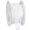 Floristik24 Organzaband Weiß mit Herzen und Perlen 10mm x 5m für Hochzeitsdekoration