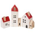 Floristik24 Deko-Holzhaus-Set Rot und Weiß 6-teilig 13 cm Höhe Winterdeko