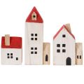 Deko-Holzhaus-Set Rot und Weiß 6-teilig 13 cm Höhe Winterdeko | Floristik24.at