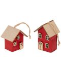 Hängedeko Häuser aus Holz Rot Skandi-Stil 7 cm 6er-Set | Floristik24.at
