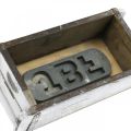 Floristik24 Ziegelform, Backstein-Kiste, Holzkasten mit Metallbeschlägen Antik-Optik, Weiß gewaschen L32cm H9cm