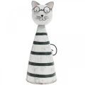 Floristik24 Katze mit Brille, Dekofigur zum Stellen, Katzenfigur Metall Schwarz-Weiß H16cm Ø7cm