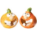 Floristik24 Kürbis-Teelichthalter aus Keramik mit lustigem Gesicht, 12 cm, 2er-Set