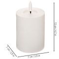 LED Stumpenkerze mit Flackerlicht und Timerfunktion Weiß Ø 7 cm Höhe 12 cm | Floristik24.at