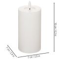 Weiße LED-Stumpenkerze flackernd mit Timer Ø 7 cm H 16 cm aus Echtwachs | Floristik24.at