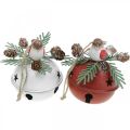 Floristik24 Glocken mit Rotkehlchen, Vogeldeko, Winter, Deko-Glocken für Weihnachten Weiß/Rot Ø9cm H10cm 2er-Set