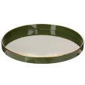 Floristik24 Deko-Tablett Metall Ø 30 cm Grün mit Goldrand