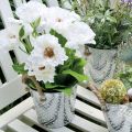 Floristik24 Metalltopf zum Bepflanzen, Blumentopf mit Henkeln, Pflanzgefäß mit Blumenmuster Ø18cm