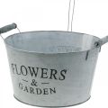 Floristik24 Pflanzschale mit Gießkanne, Gartendeko, Metallgefäß zum Bepflanzen Silbern Weiß gewaschen H41cm Ø28cm/Ø7cm