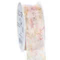 Floristik24 Organzaband Chiffonband Blumenmuster 40mm x 15m Rosa Apricot Orange
