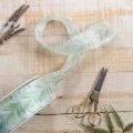 Organzaband Chiffonband mit Pflanzenmotiv 40mm x 15m Weiß-Grün | Floristik24.at