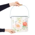 Pflanzeimer oval Metall 26/22/17 cm Blumenmotiv Weiß-Türkis 3er-Set | Floristik24.at