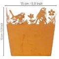 Pflanztopf Metall Edelrost mit Vogelmotiven 15,5 cm hoch | Floristik24.at