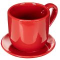 Floristik24 Tasse mit Unterteller aus Keramik 17 cm rot als Pflanztopf für den Innenbereich