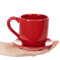 Tasse mit Unterteller aus Keramik 17 cm rot als Pflanztopf für den Innenbereich | Floristik24.at