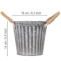 Pflanztopf aus Metall mit Jutegriffen Ø16,5cm silber-weiß | Floristik24.at