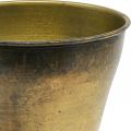 Vintage Übertopf Metall Pokalvase Messing Ø14cm H17cm | Floristik24.at