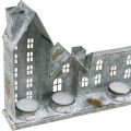 Häuser zum Beleuchten, Fensterdeko, Lichterhäuser Silbern, Metallwindlicht Antik-Look L67,5cm H20cm | Floristik24.at