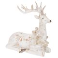 Floristik24 Dekofigur Hirsch sitzend mit Geweih 30cm Weiß Polyresin