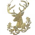 Floristik24 Rentier zum Hängen, Weihnachtsdeko, Hirschkopf, Metallanhänger Golden Antik-Optik H23cm 2St