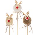 Floristik24 Dekostecker Rentierfigur 24 cm Holz Stoff Pompom Braun Beige Weiß Innenbereich 12 Stück