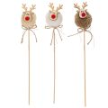 Dekostecker Rentierfigur 24 cm Holz Stoff Pompom Braun Beige Weiß Innenbereich 12 Stück | Floristik24.at