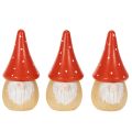 Mini-Wichtel aus Holz mit Fliegenpilzmütze 10 cm Rot-Weiß 6er-Set Tischdekoration | Floristik24.at