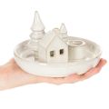 Floristik24 Deko-Kerzenhalter Keramik mit Haus- und Baum-Motiv 16 cm grau-weiß