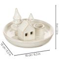 Deko-Kerzenhalter Keramik mit Haus- und Baum-Motiv 16 cm grau-weiß | Floristik24.at