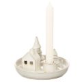 Deko-Kerzenhalter Keramik mit Haus- und Baum-Motiv 16 cm grau-weiß | Floristik24.at