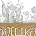 Floristik24 Willkommenschild, Aufsteller mit Elfen, Frühlingsdeko aus Metall, Holz Natur, Weiß L28,5cm H27,5cm