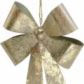 Floristik24 Schleifen aus Metall, Weihnachtsanhänger, Adventsdeko Golden, Antik-Optik H18cm B12,5cm 2St