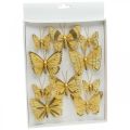 Floristik24 Feder Schmetterling mit Clip Golden Frühlingsdeko 6cm 10St im Set