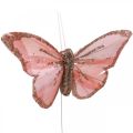 Floristik24 Schmetterlinge mit Glimmer, Hochzeitsdeko, Dekostecker, Federschmetterling Gelb, Beige, Rosa, Weiß 9,5×12,5cm 12St