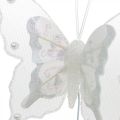 Floristik24 Schmetterlinge mit Perlen und Glimmer, Hochzeitsdeko, Federschmetterling am Draht Weiß