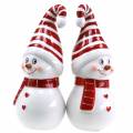 Floristik24 Weihnachtsfigur Schneemann mit Zipfelmütze Keramik 15cm Rot, Weiß 2St