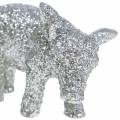 Floristik24 Deko Schwein Silvester-Deko Silber Glitzer 3,5cm 2St