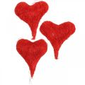 Floristik24 Sisalherzen Rot, Deko für Hochzeit, natürliche Sisalfasern, Valentinstag H7,5–9cm 16St