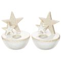 Floristik24 Kerzenhalter Sterne aus Keramik Weiß-Grau 11cm 2er-Set