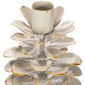 Kerzenhalter Tannenzapfen aus Keramik Weiß/Gold für Stabkerzen 17cm | Floristik24.at