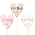 Floristik24 Herzstecker aus Holz Für Dich 31 cm Natur Rosa Weiß 12 Stück