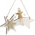 Floristik24 Engel auf Sternschnuppe, Weihnachtsdeko zum Hängen, Advent Weiß, Golden H13cm B21,5cm 2St