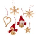 Floristik24 Strohanhänger Set 30-teilig Figuren und Sterne 4–6 cm Natur-Rot