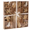 Strohstern Set aus naturfarbenem Stroh, Christbaumschmuck, Figuren und Sterne, 35-teilig | Floristik24.at